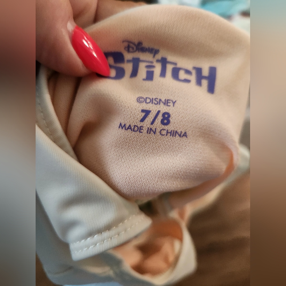 Disney Lilo & Stitch Cream and Aqua Girls One-Piece Swimsuit - Picture 2 of 3